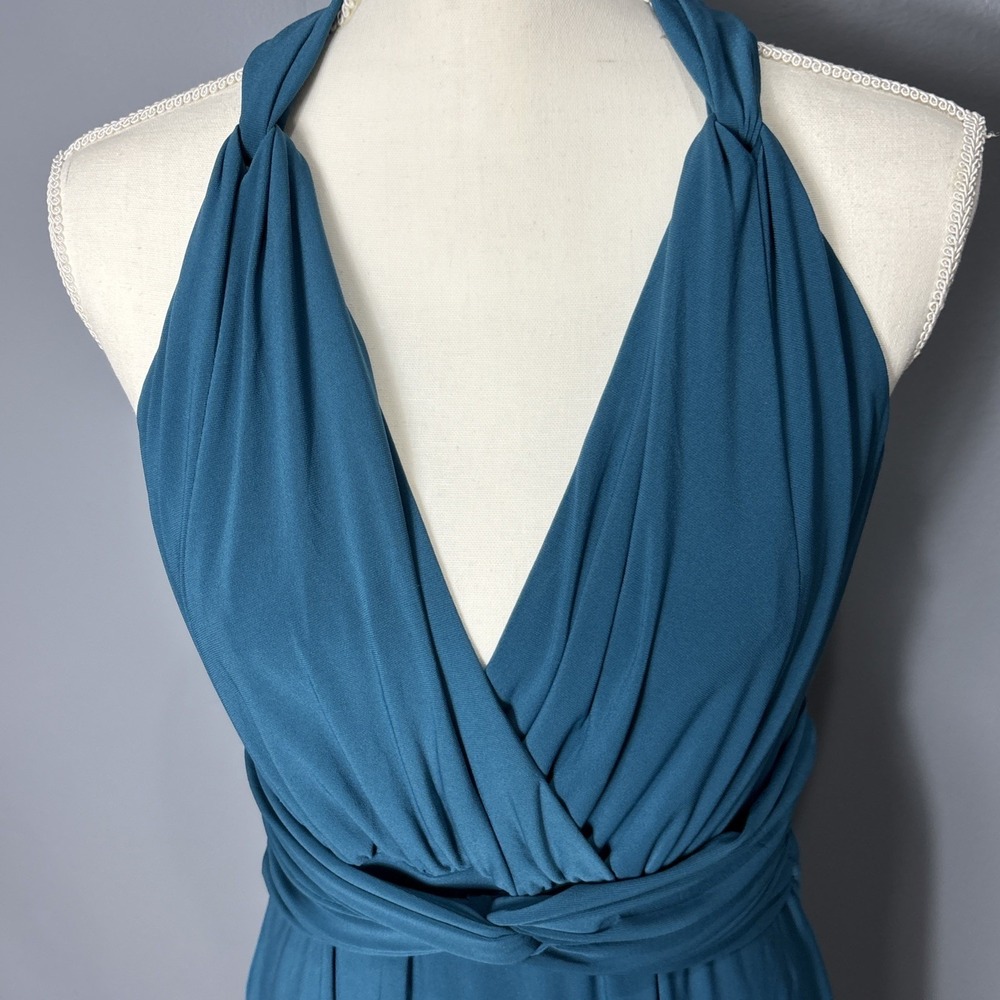 Evan-Picone Teal Blue Halter Wrap V-Neck Midi Dress Womens Size 10 Cocktail - Picture 3 of 11